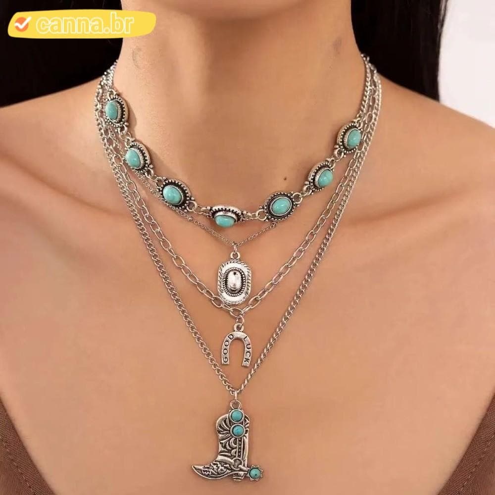 CANNA 4 Pçs/Set Colar Com Pingente , De Corrente De Pedra Azul De Liga , Joias Vintage Boho Cowboy Chapéu