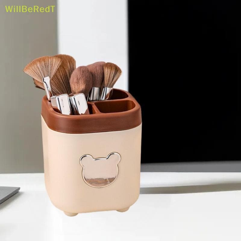 [WillBeRedT] Porta-Canetas De Urso Fofo Com 3 Grades Recipiente Multifuncional Para Grande Capacidade Maquiagem Escova C