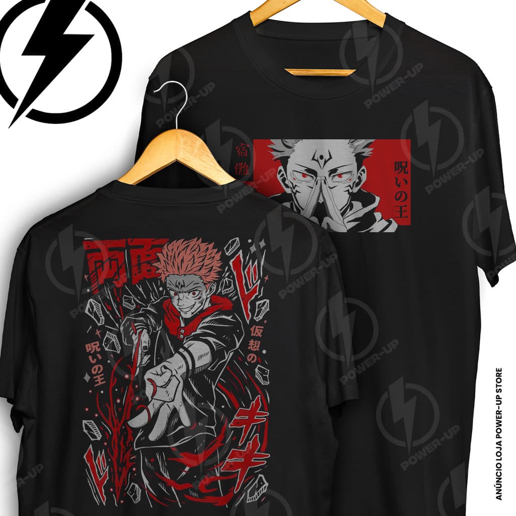 Camiseta Jujutsu Kaisen Sukuna Ryomen Anime Art Frente E Verso Blusa Camisa 100% Algodão