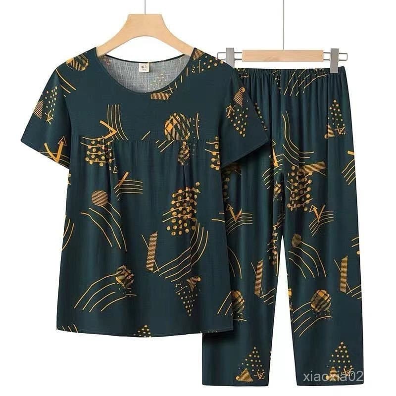 Roupas de Verão para Mães Idosas Conjunto de Verão Plus Size Feminino 13ZY