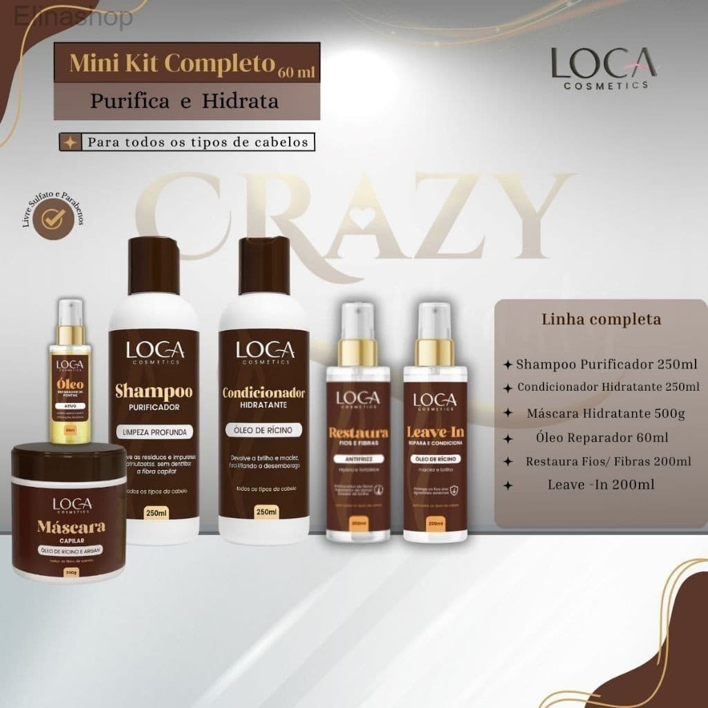 Kit Completo - Máscara + Shampoo 250ml+Cond. 250ml + Leave-in + Restaura +Óleo 60ml - Loca CosmeticsW899