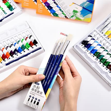 Frete grátis mais de 25 Deli 73866 Pincel de guache Conjunto de 4 peças Pincel de aquarela em formato de leque Suporte p