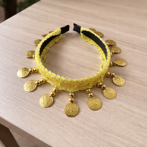Kit Acessórios Ciganos: Tiara E Braceletes De Moedas Dourado