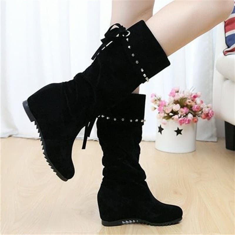 2025 botas femininas botas curtas salto cunha outono inverno botas de cano médio forro de lã fosco aumento interno novo