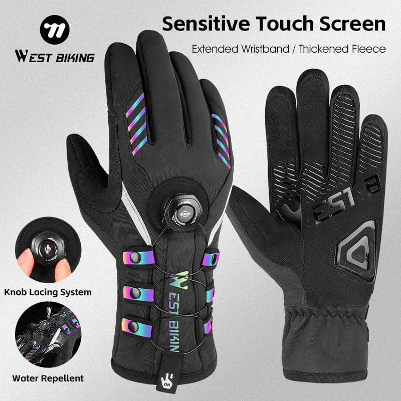 WEST BIKING Luvas de Ciclismo com Fecho de Torção, Térmicas de Inverno, Resistentes à Água, Luvas com Tela Sensível ao T