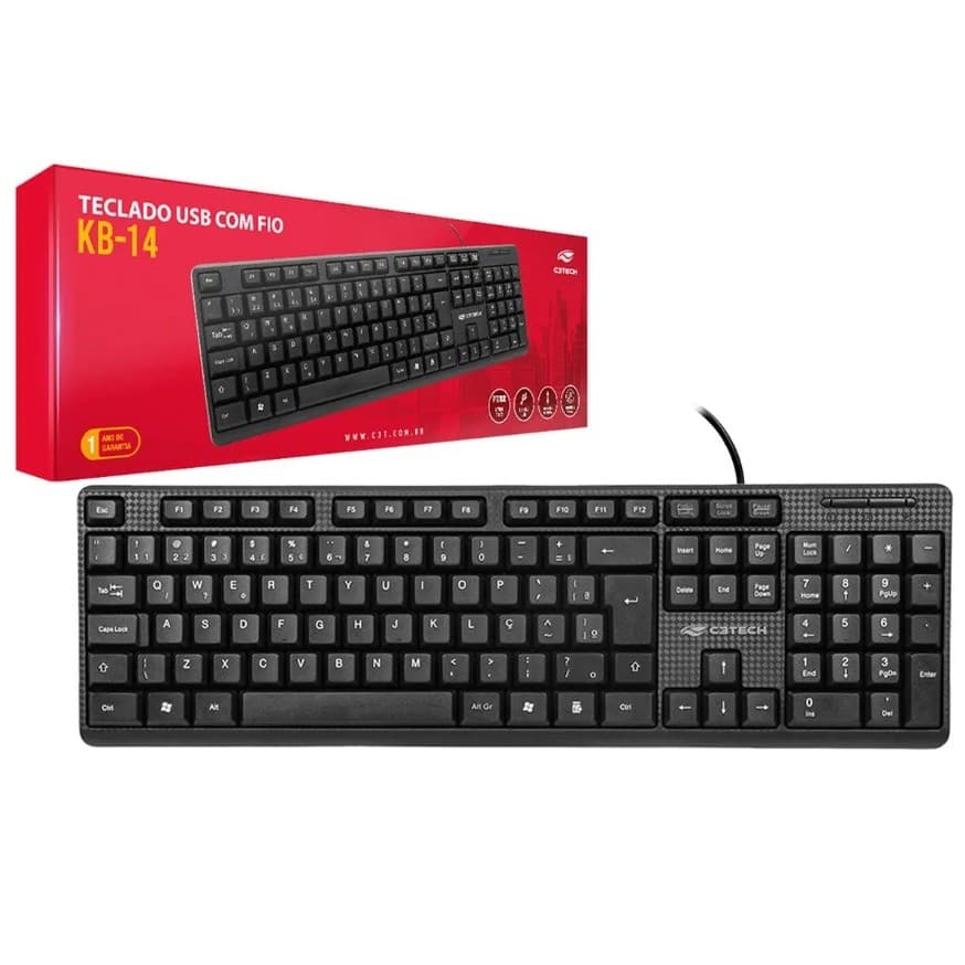 Teclado USB Multimídia Preto C3Tech - KB-14BK