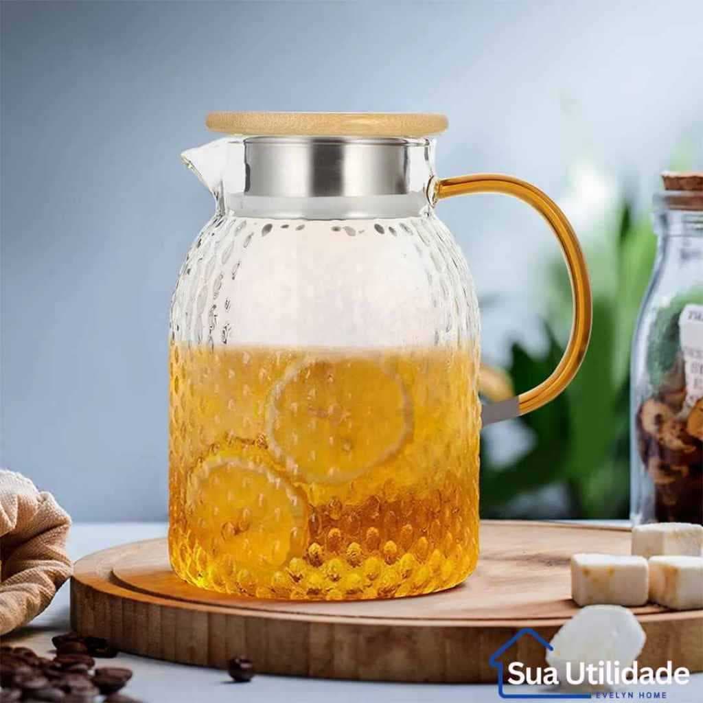 Jarra De Vidro 1 Litro Com Tampa Bambu E Filtro Inox Para Suco Água Chá Jarra Elegante Para Cozinha Moderna Mesa Posta
