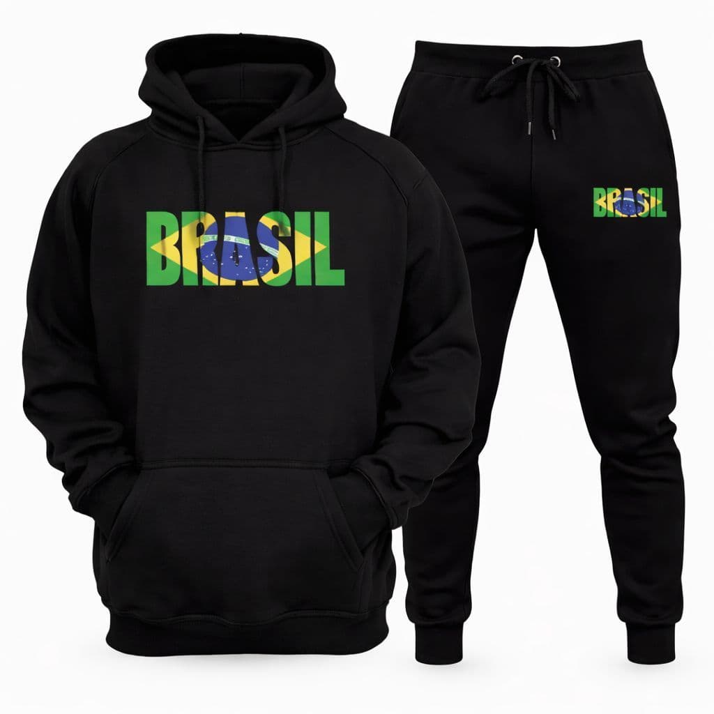 Conjunto Moletom Copa do Mundo Flanelado Kit  Brasil Blusa Canguru + Calça Premium Masculino Feminino