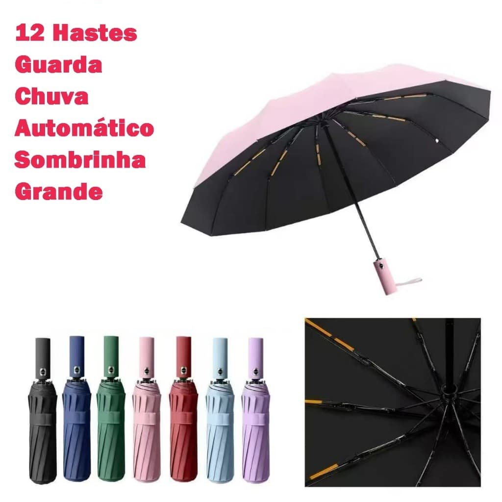 12 Hastes Guarda Chuva Automático Sombrinha Grande Proteção Solar UV Reforçado Dobrável Envio Imediato colorido