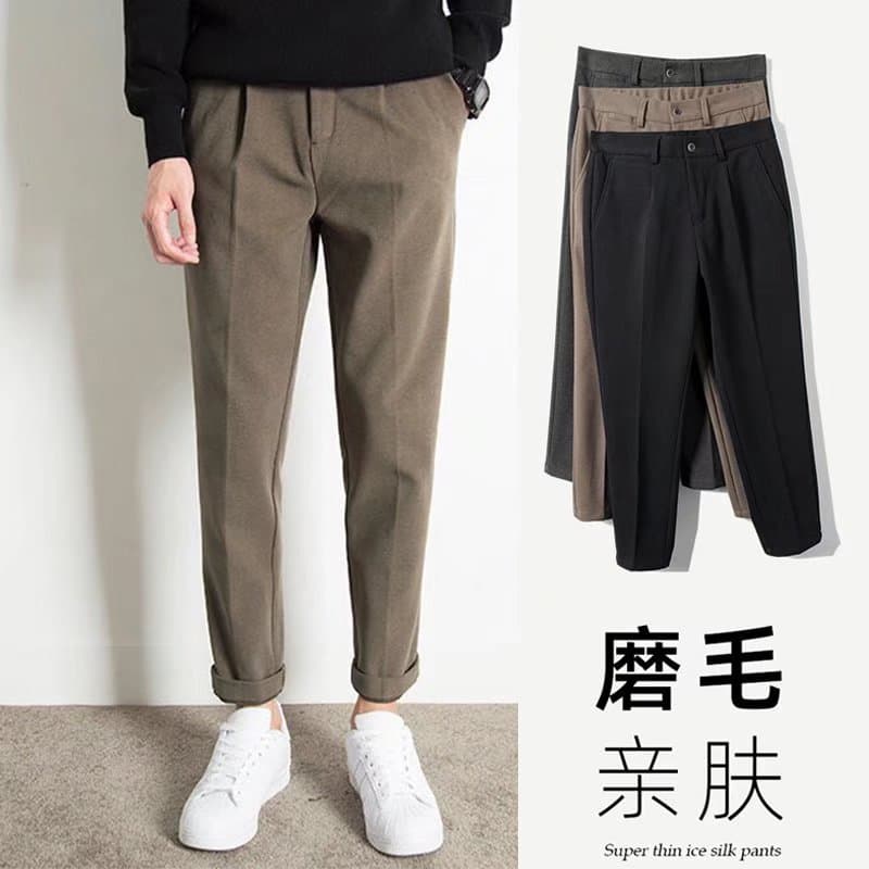 Calças casuais masculinas retas All-Match calças de lã masculinas moda japonesa calças até o tornozelo inverno rufião bo