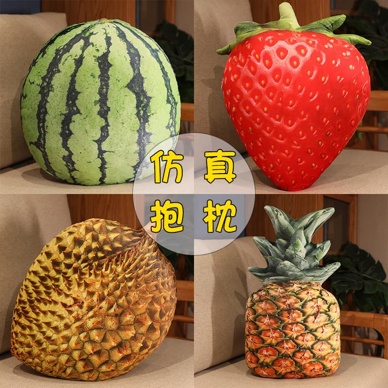 Simulação fruta travesseiro almofada brinquedo de pelúcia morango abacaxi maçã Durian melão impressão crianças jardim de