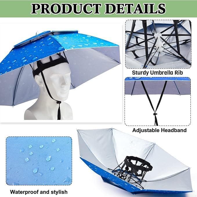 Chapéu guarda-chuva portátil 77cm-dobrável, leve, Anti-ultravioleta e à prova de chuva, mãos livres