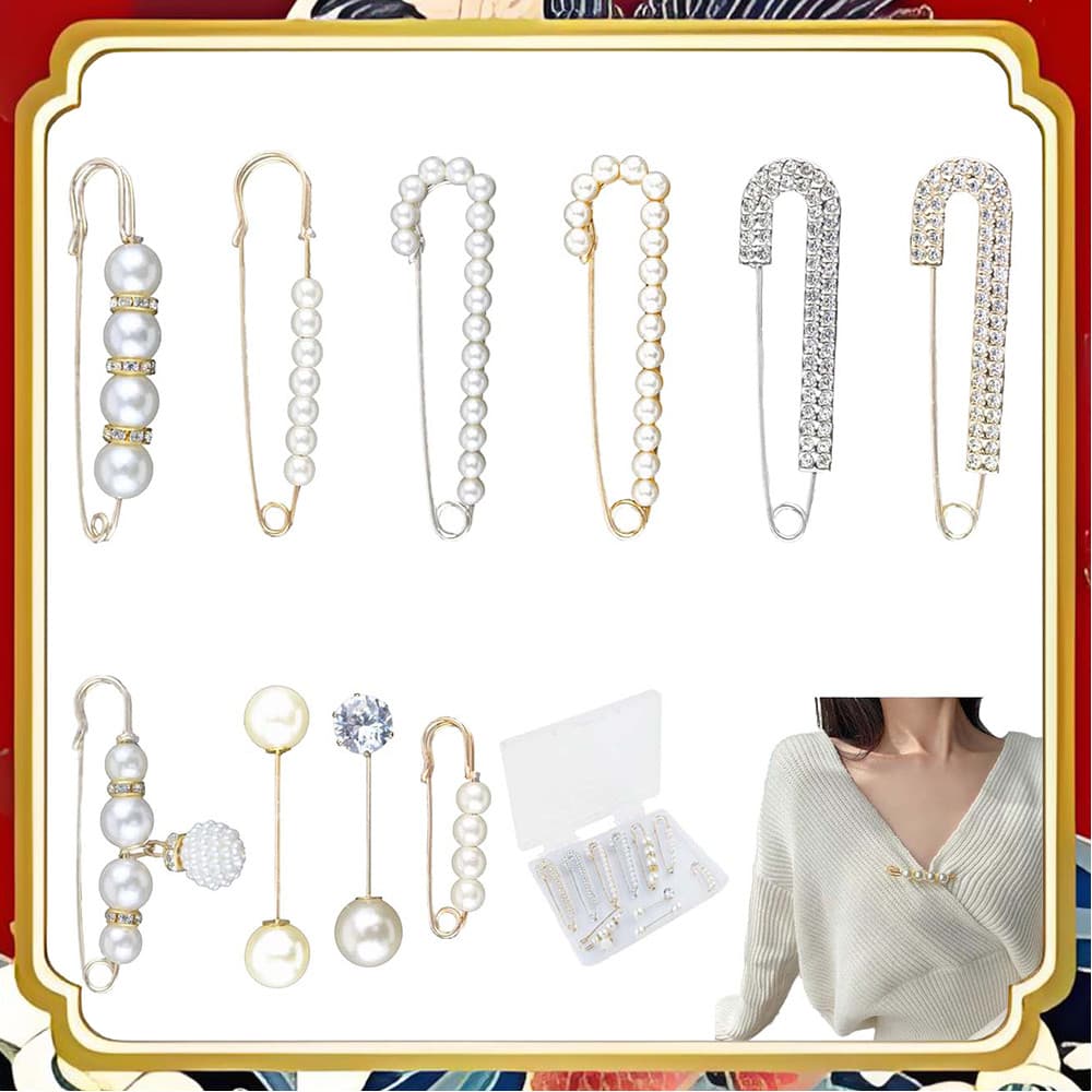 Conjunto de alfinetes de pérola 10 peças ouro prata caixa de cores mistas acessórios decorativos combinados