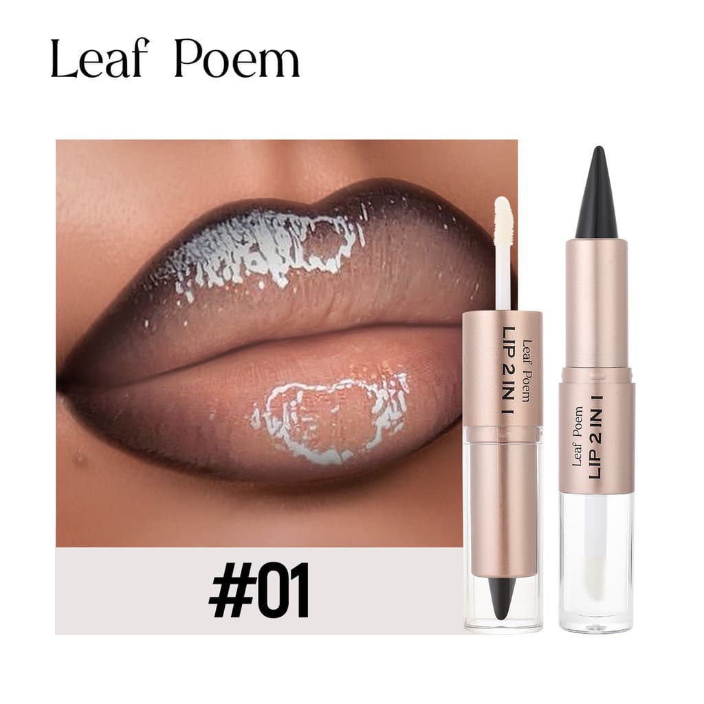 Delineador labial de duas cabeças e esmalte labial - lápis labial fosco + combinação de esmalte brilhante, com ef