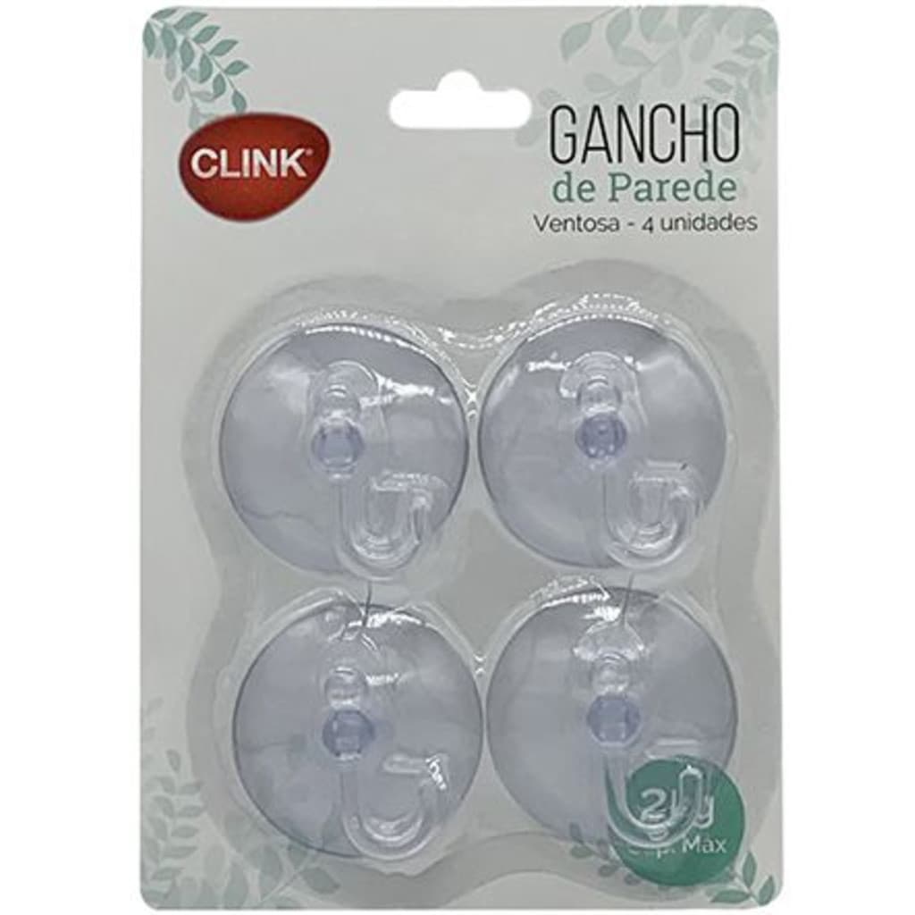 Kit 4 Ganchos Ventosa De Parede Plástico 2kg  Transparente