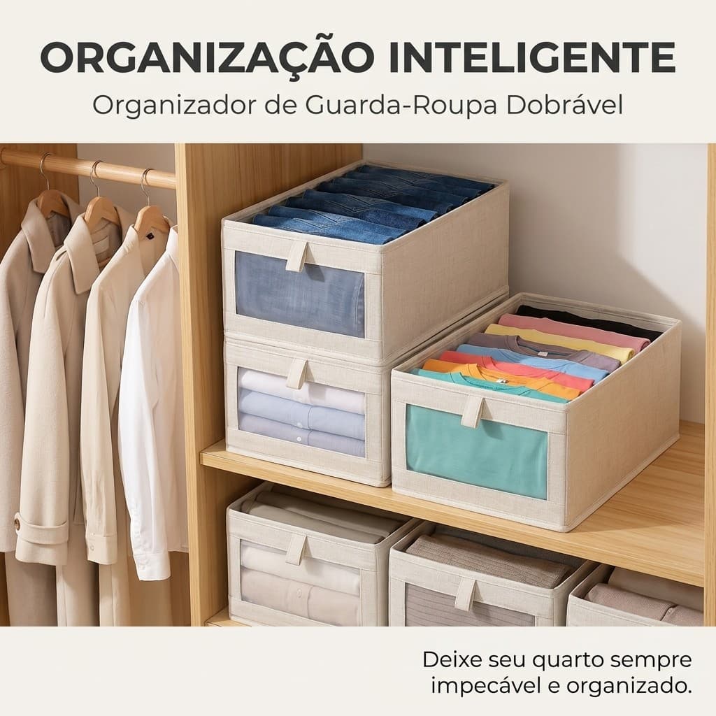 Organizador De Guarda-Roupa Dobrável Com Visor Para Camisetas/Calças/Roupas Intimas