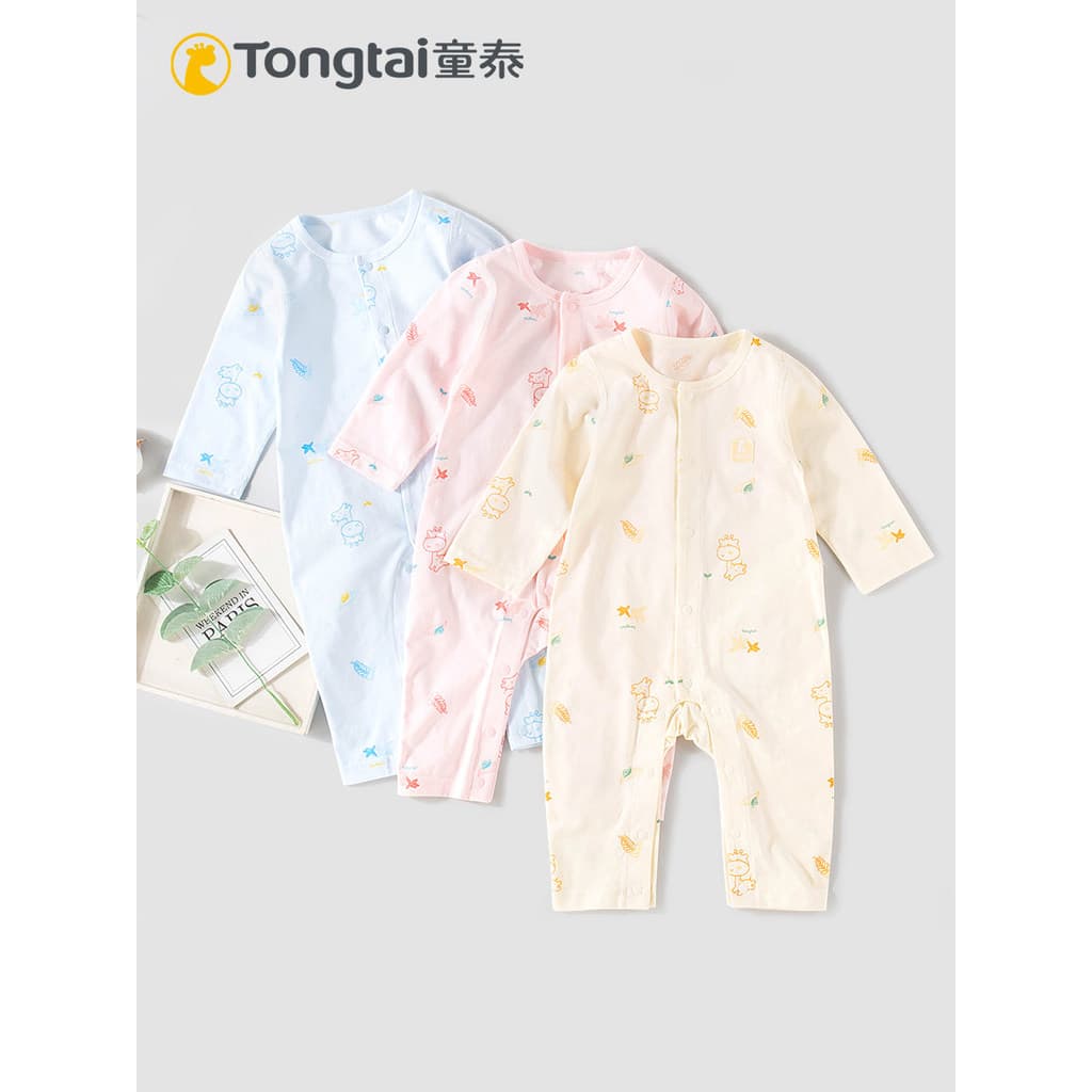 Tongtai verão novo estilo 3-12 meses masculino feminino bebê puro algodão fechado virilha macacão estilo fino manga comp