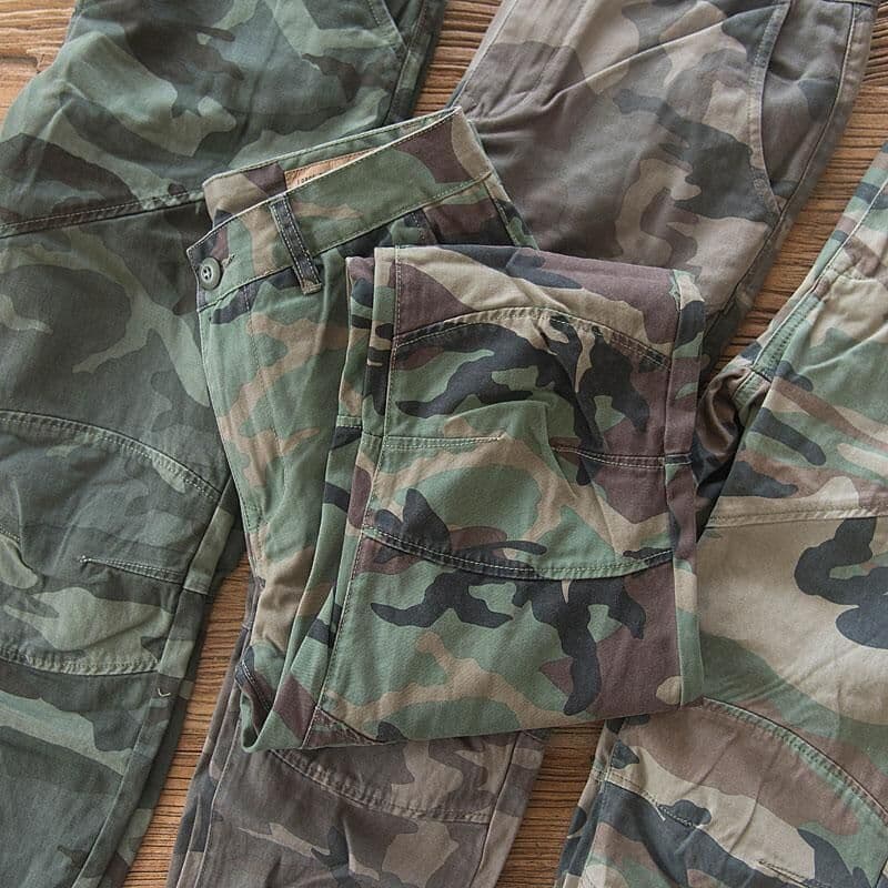 Calças de trabalho macacão camuflado masculino Multi-bolso solto resistente ao desgaste resistente à sujeira puro algodã