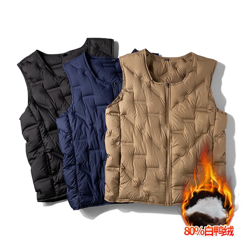 Moda masculina para baixo jaqueta colete outono inverno novo estilo curto leve cor sólida em torno do pescoço colete iní