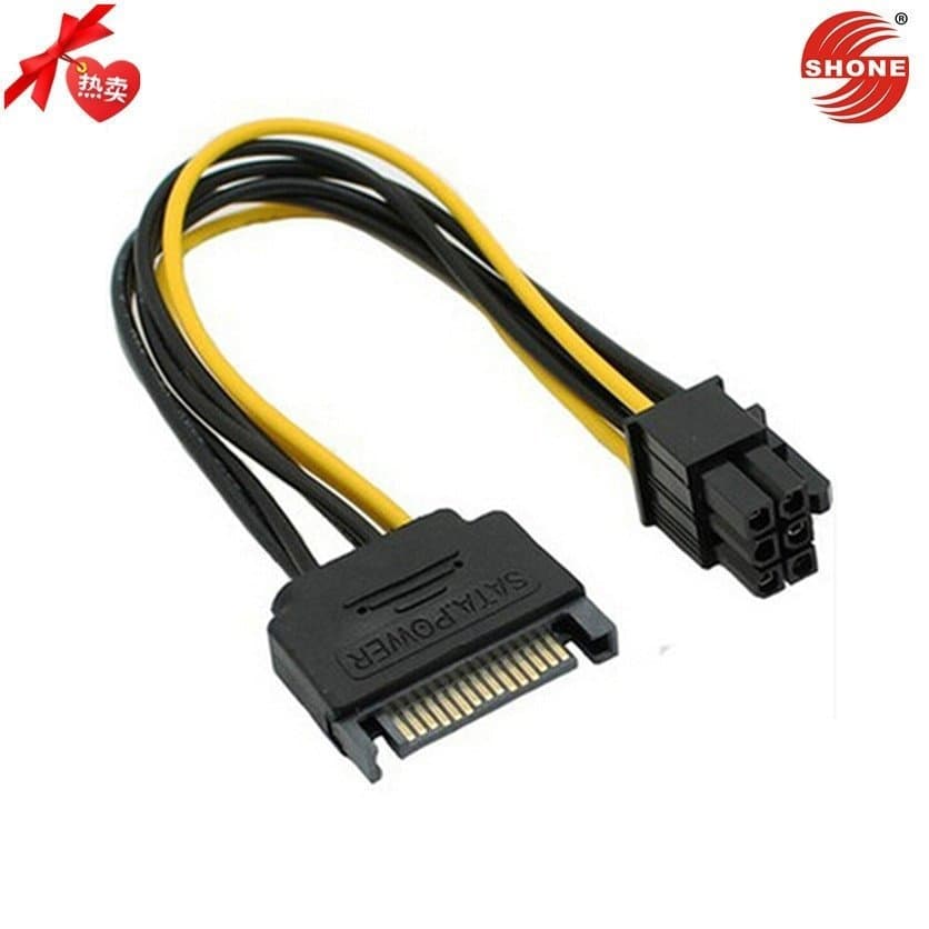 Cabo adaptador de alimentação reversa SATA de 15 pinos para 6 pinos para placa de vídeo, cabo de alimentação de 15 pinos