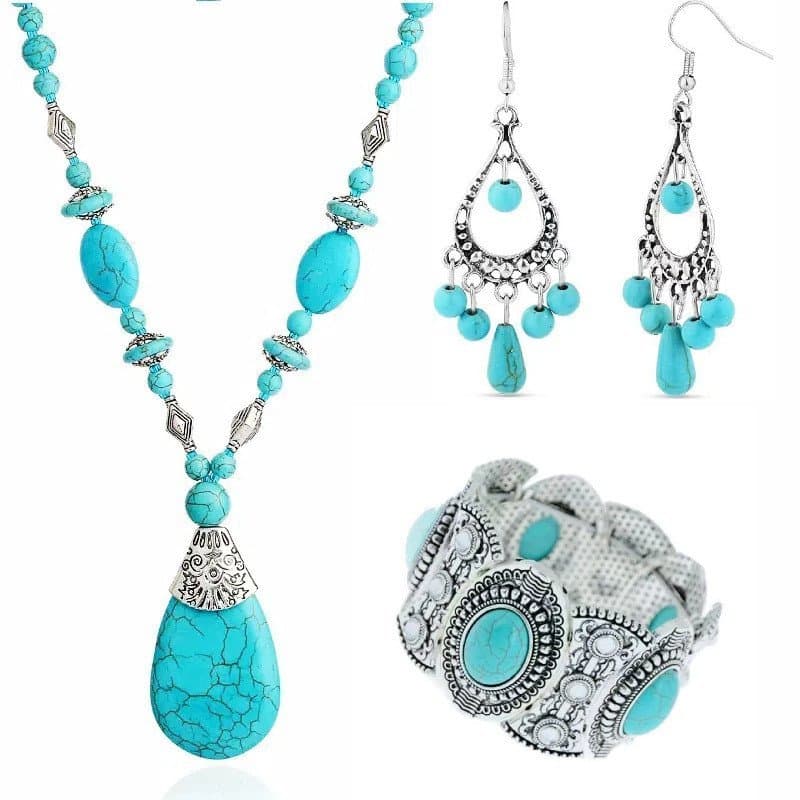 Colar Curto com Pingente de Gota de Água Turquesa Boêmio Elegante, Colar de Clavícula Artesanal Turquesa para Mulheres,