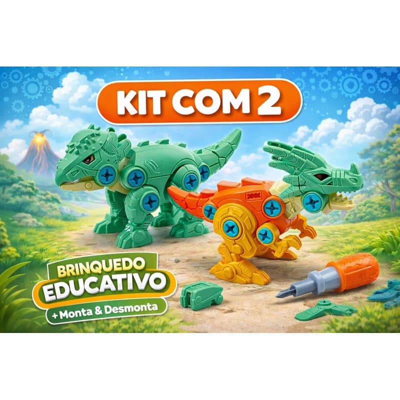2 Dinossauros Educativo Sensorial Pedagogico Montar E Desmontar