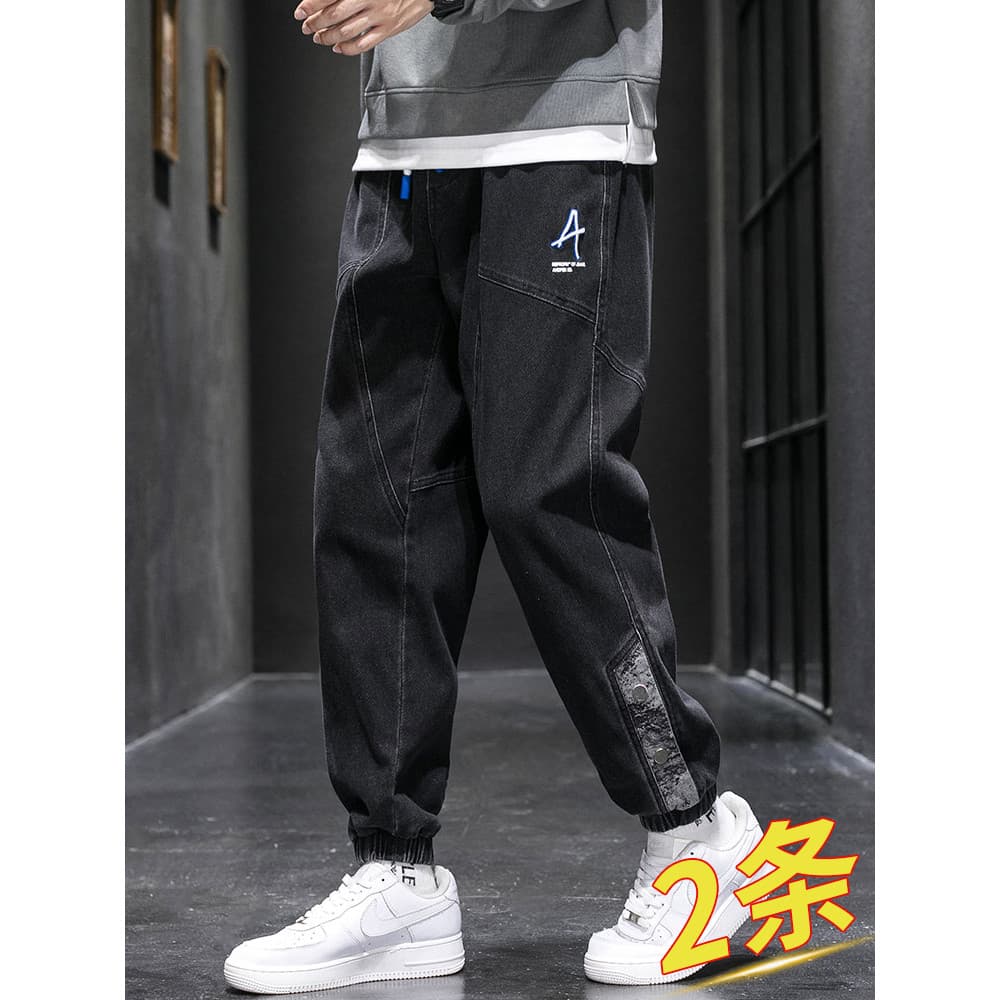 Calças de brim masculinas primavera outono novo estilo rua Wear solto calças masculinas outono inverno velo-calças de lã