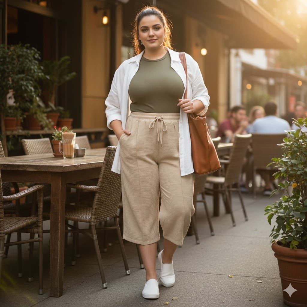 Calça Pantacourt Feminina Plus Size Tecido Duna com Bolsos Cintura Alta Conforto P ao G3