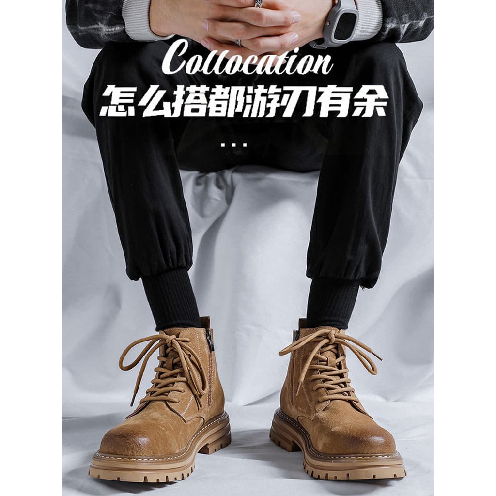 Martin botas masculinas com zíper lateral botas de carga britânico 2025 novo estilo camurça Retro sapatos masculinos de