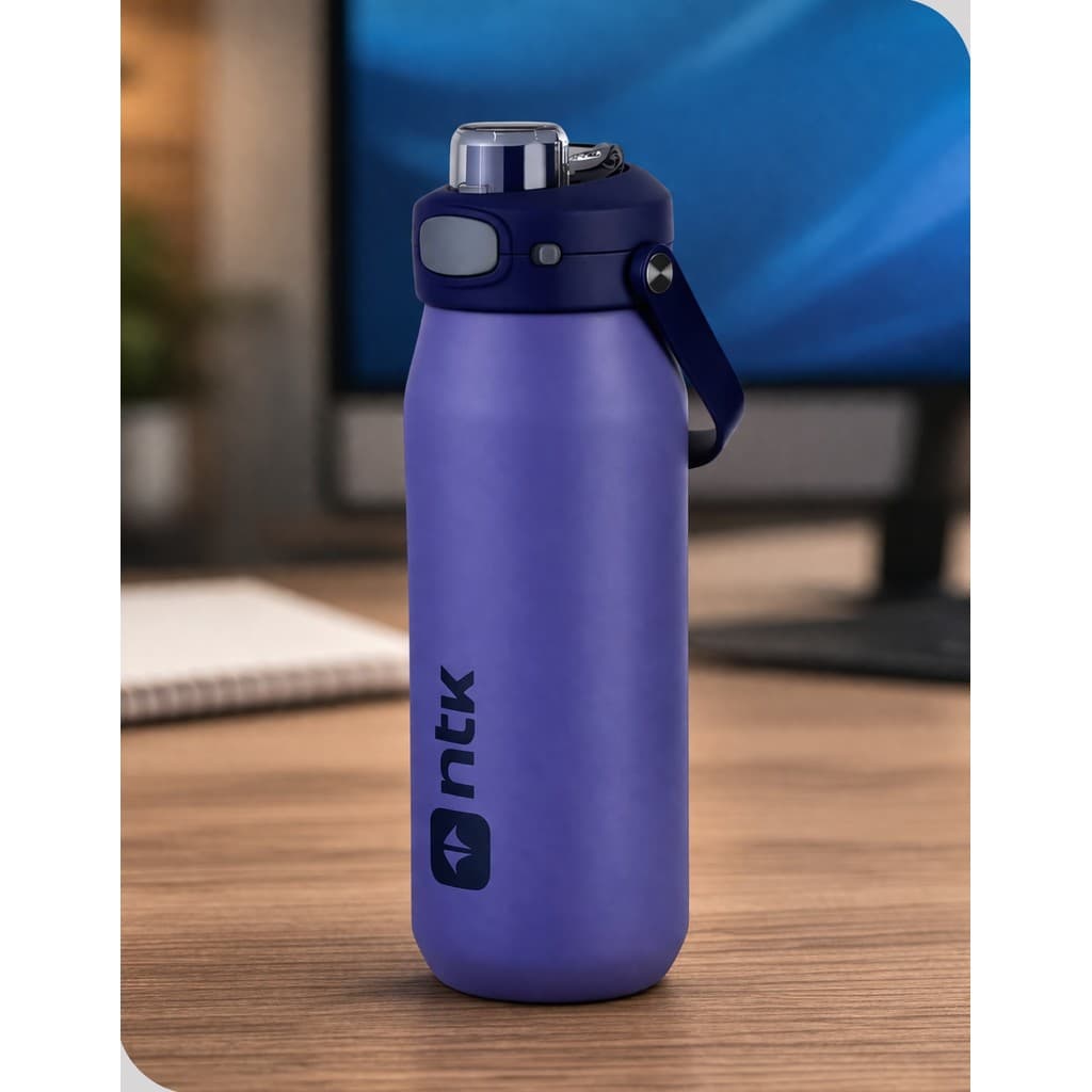 Garrafa Térmica Isomax 750ml NTK Inox 18/8 com Trava Mantém Frio 24h e Quente 8h Azul Escuro