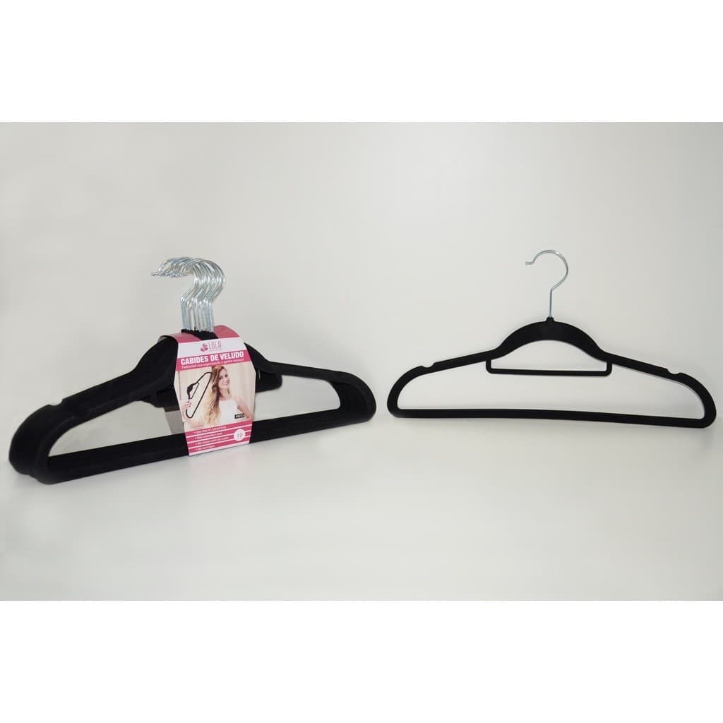Cabide de Veludo Adulto com gravateiro Preto 42 cm - 10 pecas