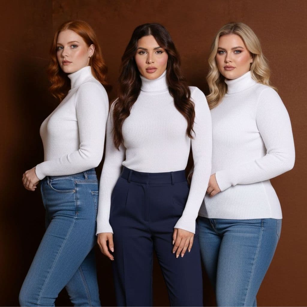 Kit Blusa Frio Cacharrel Feminina Tricô Gola Alta Canelada Premium Manga Longa Básica Inverno