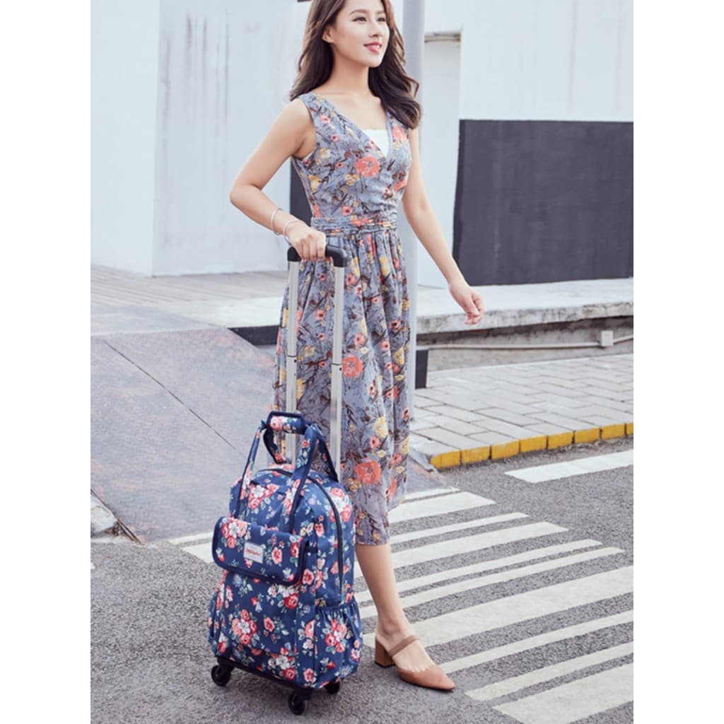 Portátil leve carrinho saco feminino lona à prova dwaterproof água impresso mala roda Universal carrinho silencioso 53cm