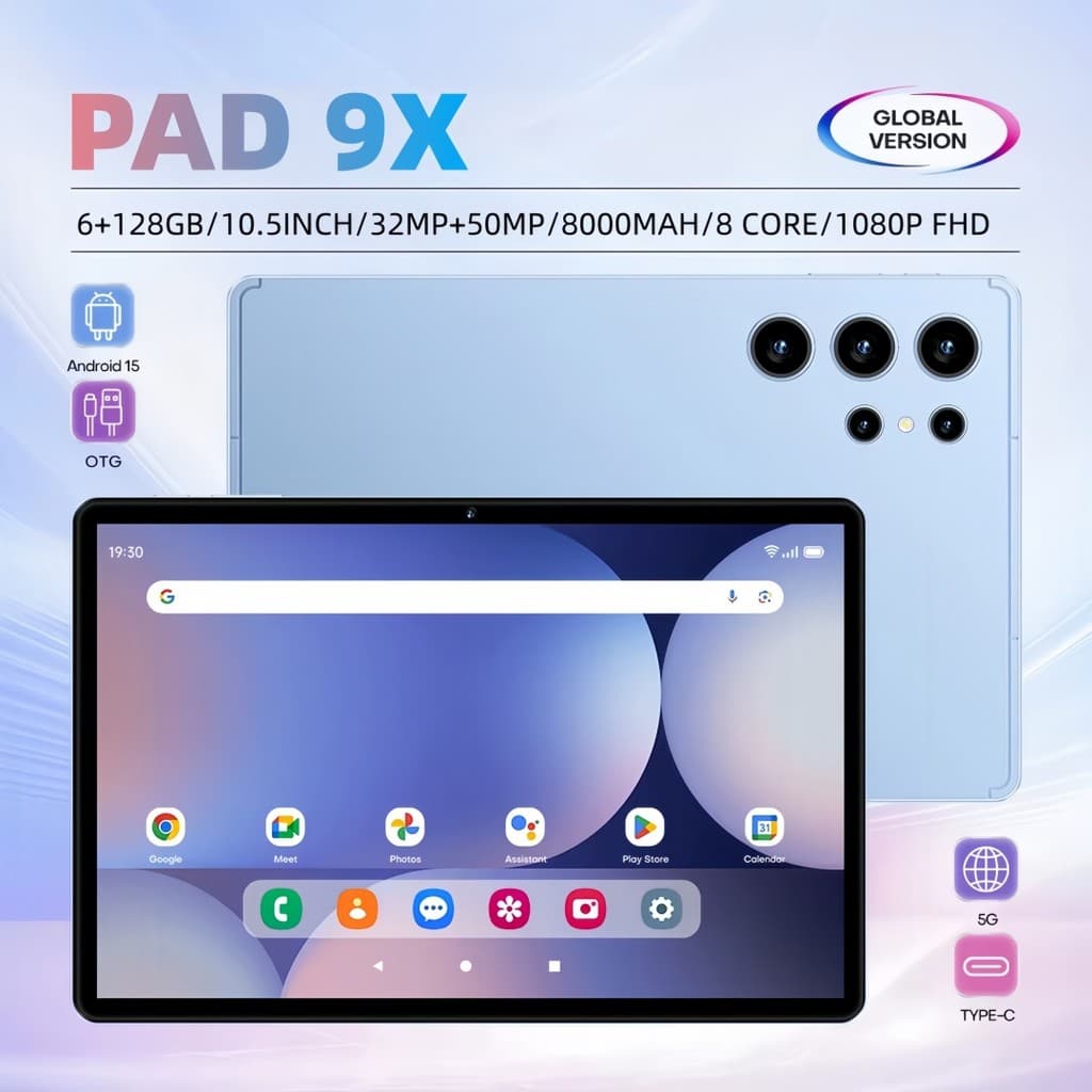 Pad 9X Tablet Android Desbloqueado 6+128GB Dual SIM WiFi Conexão Estável 8000mah