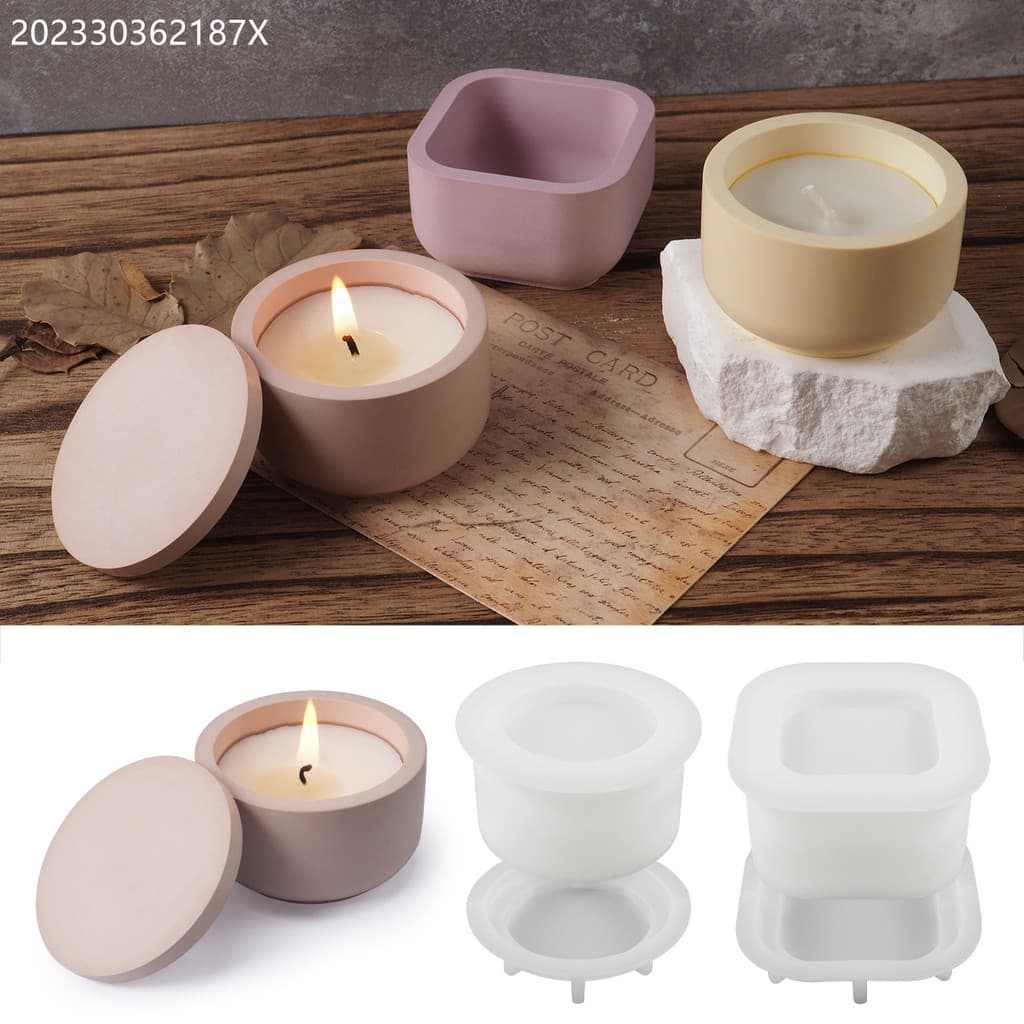 Lata De Vela DIY Com Molde De Silicone De Cobertura-Resina , Concreto , Cera Aromática De Gesso Pode Fazer-Artesanato Do