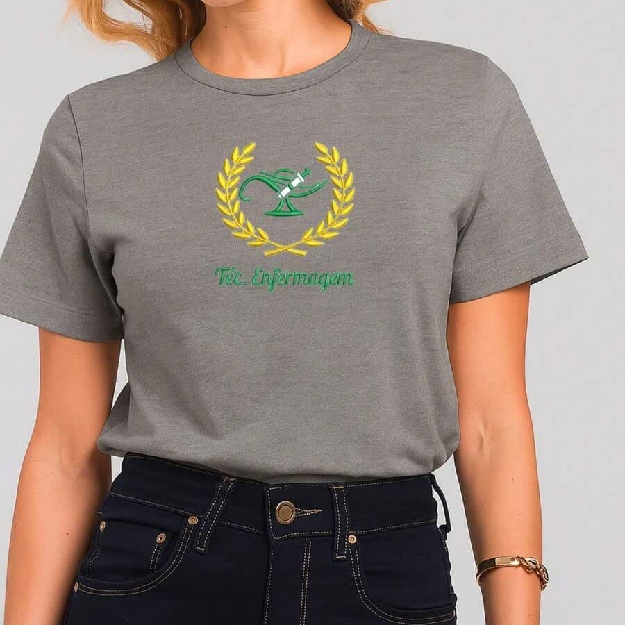 Camiseta Feminina Babylook t shirt TECNICA DE ENFERMAGEM VERDE  DOURADO 100% Algodão
