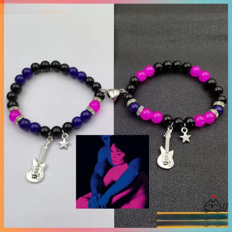 2 Peças Pulseira Estrela De Guitarra Com Contas Pulseiras De Coração Magnético Para Casais Joias Simples Amantes CGBN
