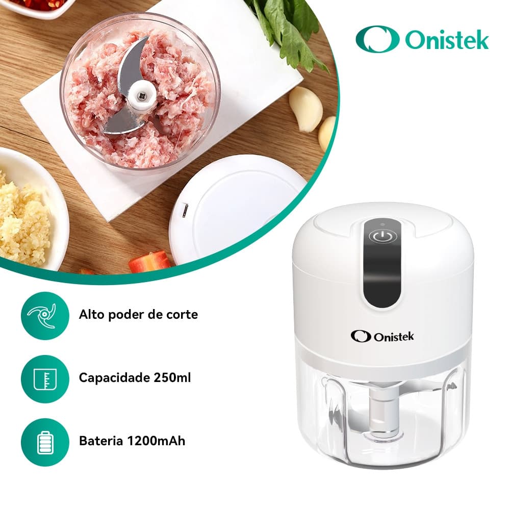 Processador De Alimentos Recarregável Para Temperos Legumes E Alho 250ml USB ON-UD101
