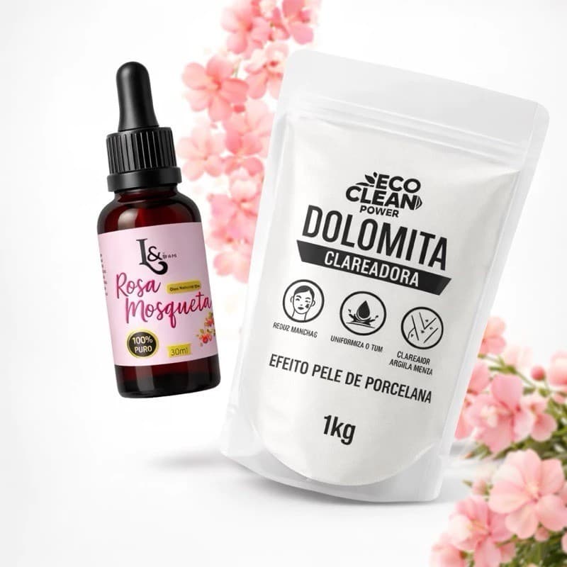 Kit Dolomita Clareadora 1kg + Óleo de Rosa Mosqueta 30ml Clareador - L&BEAUTY