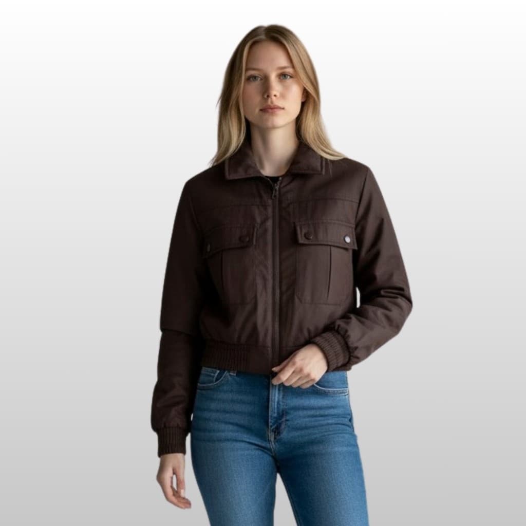 Jaqueta Cropped PU Safira Feminina Emborrachada c/ Forro Peluciado
