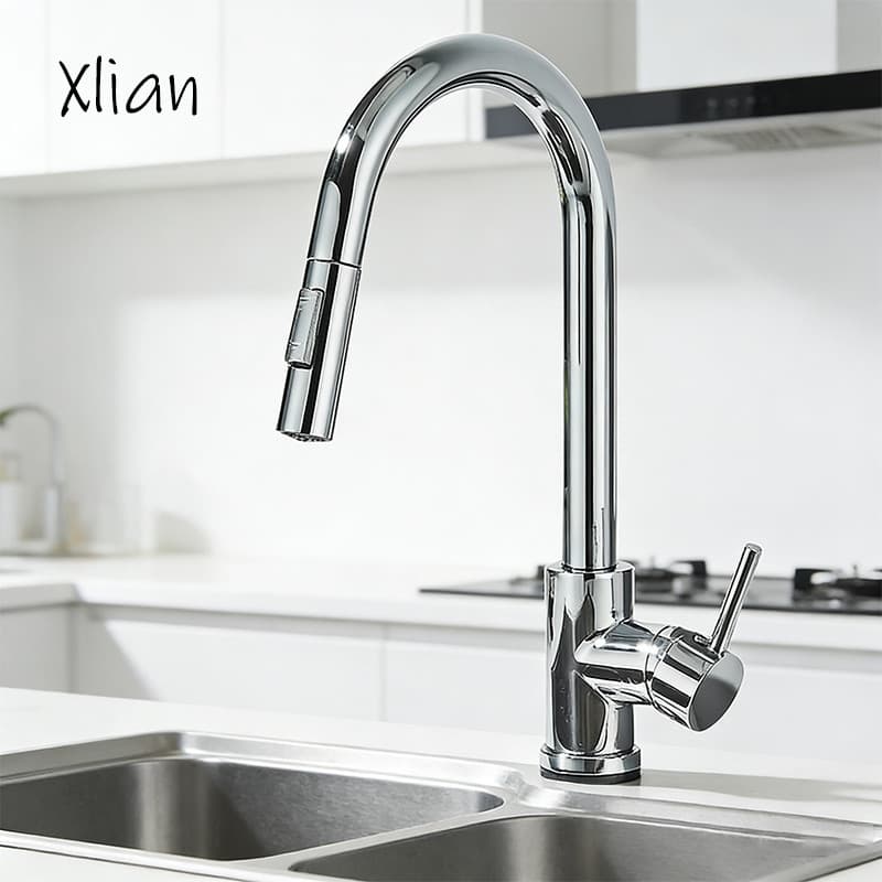 Torneira Gourmet Bancada De Cozinha Misturador Extensível Cor De Aço Inoxidável