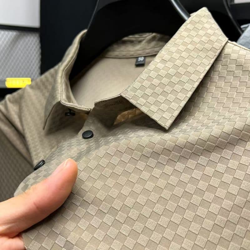 Camisa POLO de verão masculina de manga curta camiseta Jacquard verificado seda gelo secagem rápida comércio exterior Pa