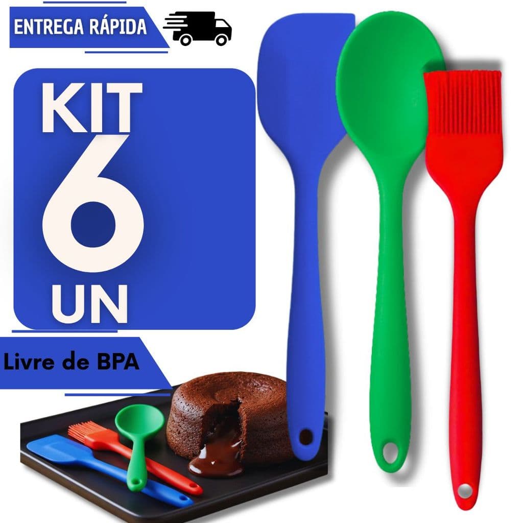 Kit 6 Peças Espátula Colher E Pincel Culinário Silicone Flexível Utensílios Cozinha Espátulas Colheres Chocolate Pascoa