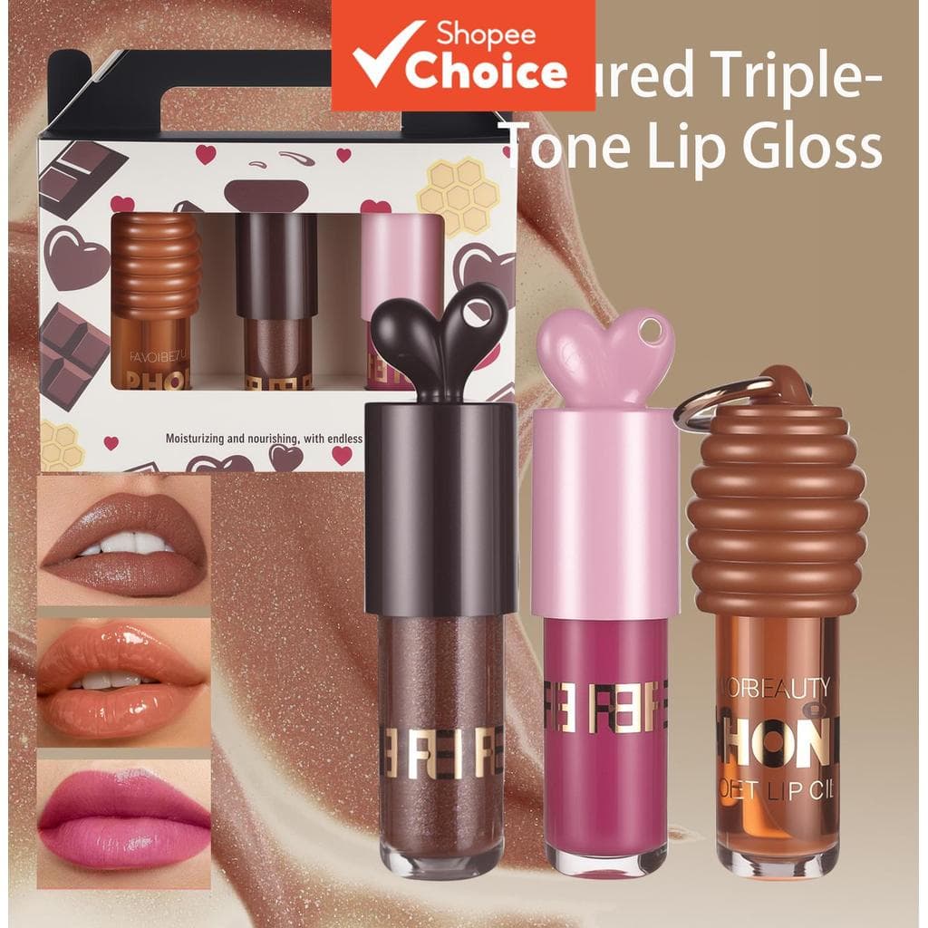 Conjunto De Brilho Labial Coelho Rosa Brilhante 3 Unidades : Acabamento Espelhado De Óleo De Mel Para Cuidados Com Os Lá