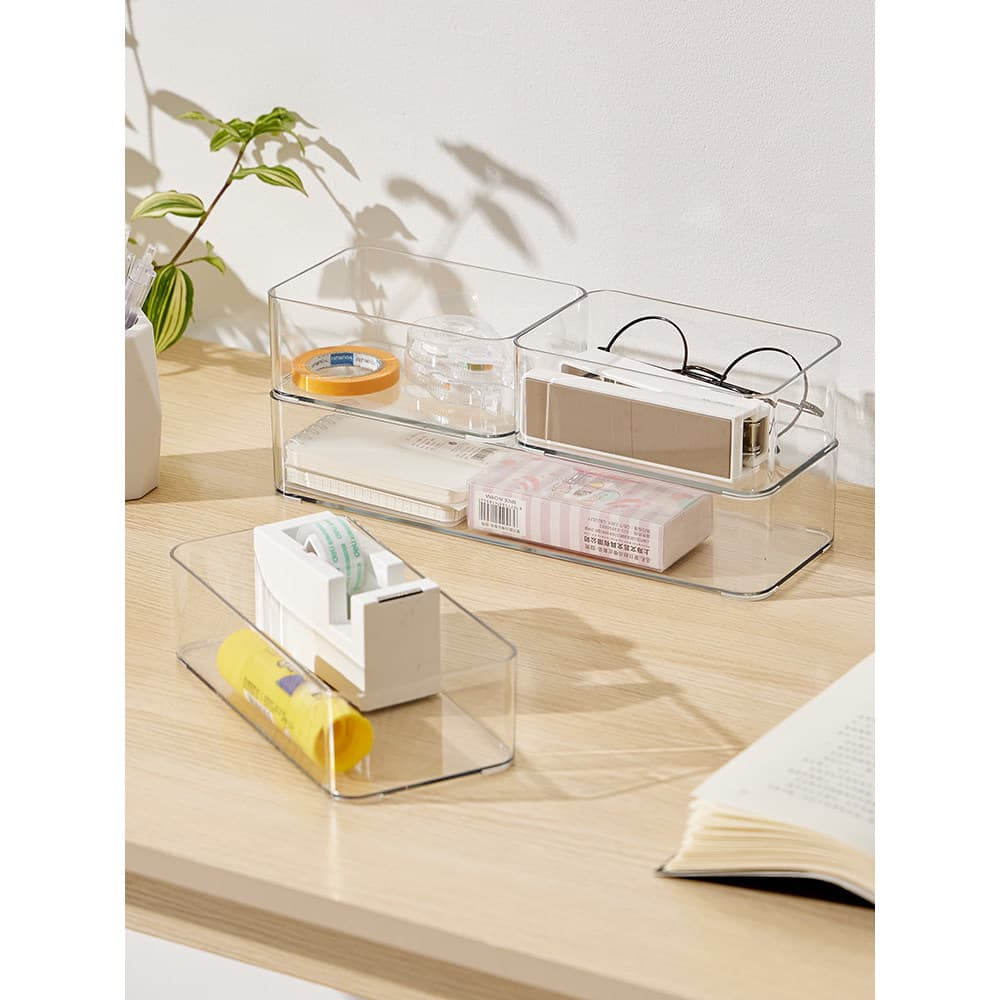 Gaveta de mesa transparente cosméticos batom caixa de armazenamento cozinha utensílios de mesa separação organizador cai