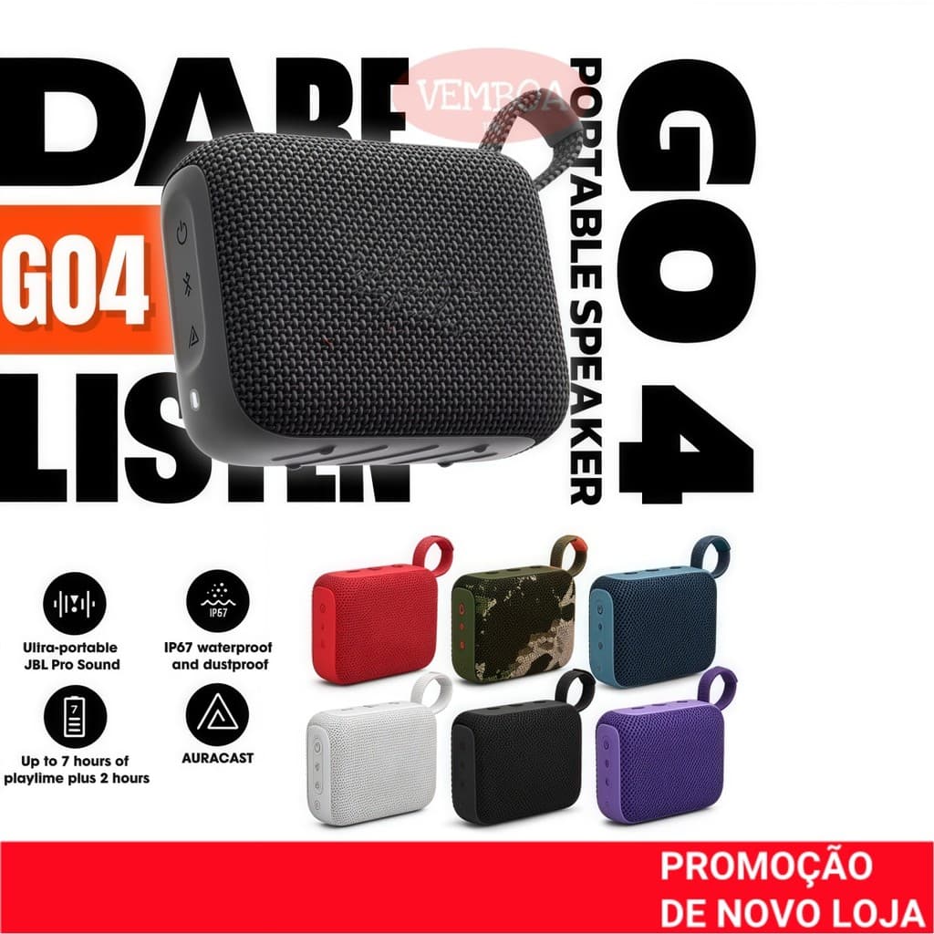 Caixa de Som Bluetooth Portátil GO4, Prova d’Água IPX7, Som Potente, Bateria Longa Duração, Ideal para Praia e Churrasco