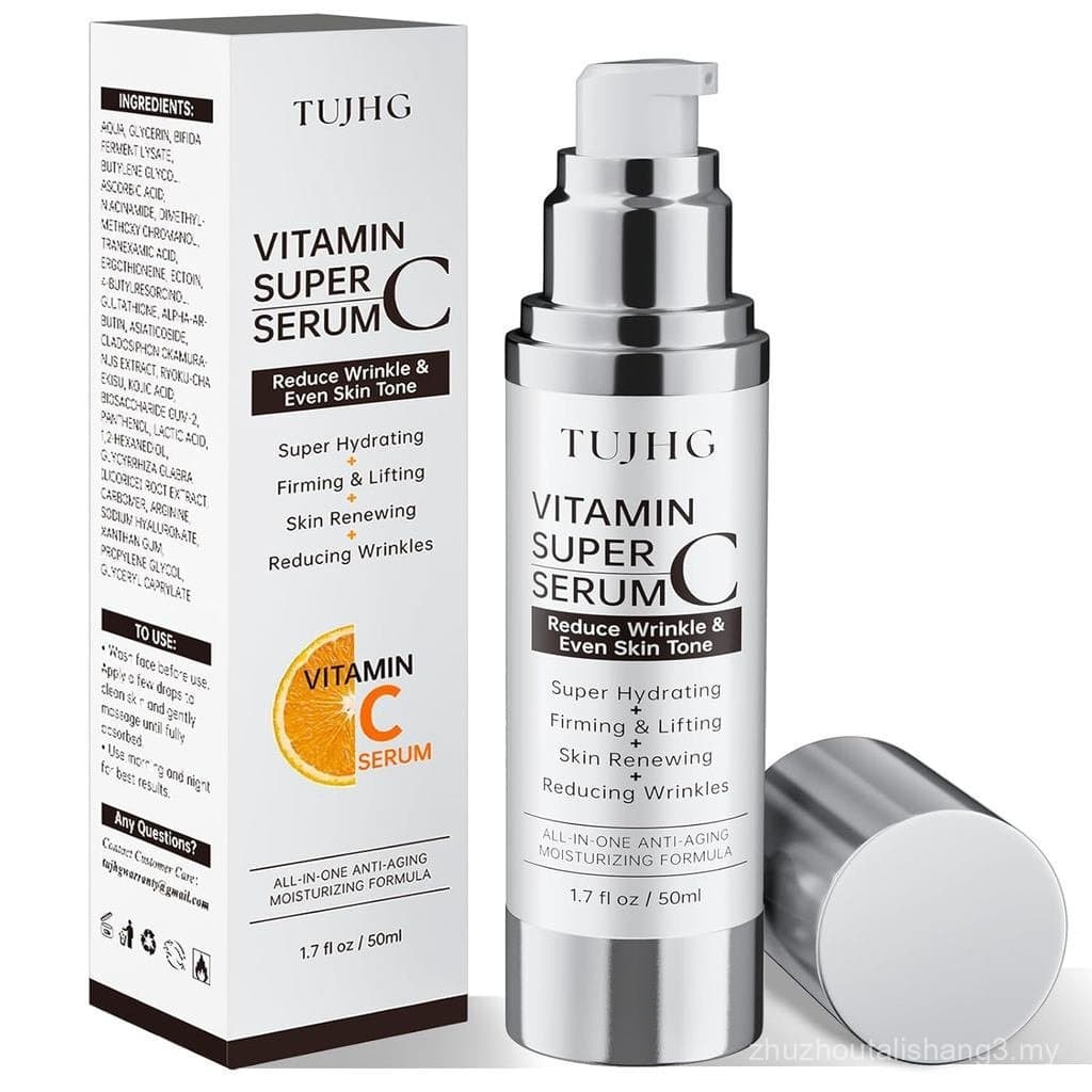 Sérum Facial de Vitamina C e Retinol, Clareador e Antienvelhecimento com Ácido Hialurônico, Vitamina E, Peptídeos, Colág