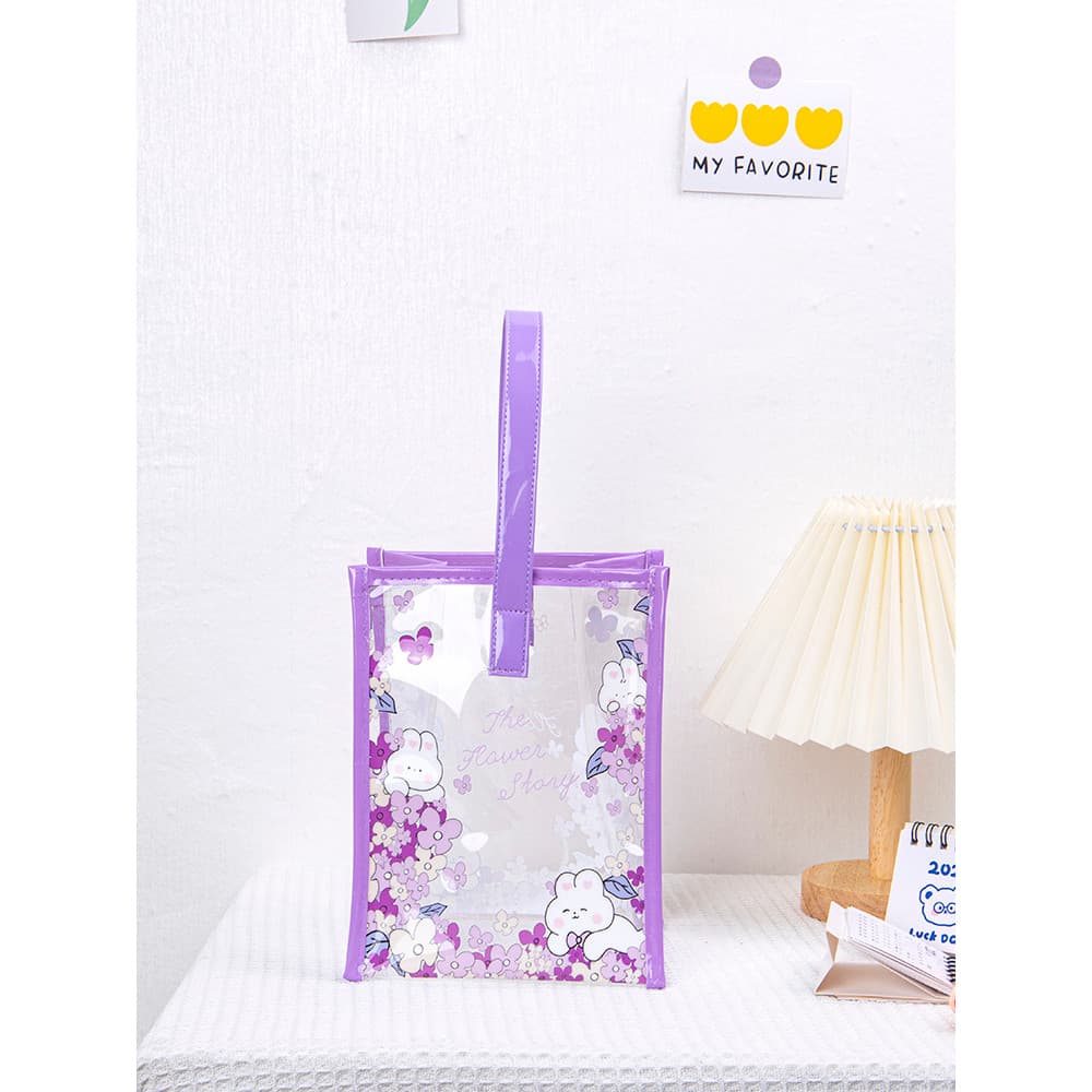 Shangying @ Transparente Roxo Lado Flor PVC Portátil Jelly Bag Feriado Aniversário Lembrança Presente Bolsa Bolsa
