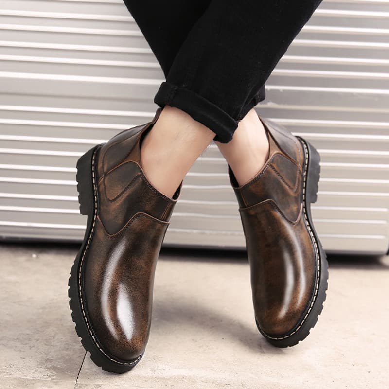 Macacão masculino de cano alto Chelsea botas curtas estilo britânico baixo-top couro genuíno botas masculinas de dedo gr