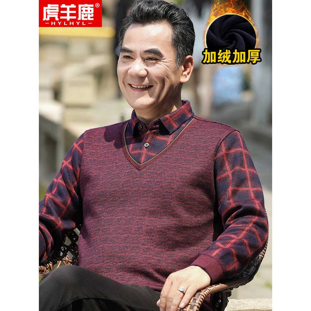 Suéter masculino de meia-idade, lã espessada, inverno, meia-idade, idosos, roupas quentes, pai Win